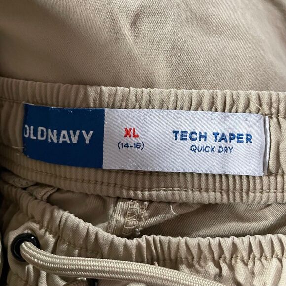 Old Navy Tech Taper Joggers Quick Dry Drawstring Cargo Pants Beige Boys XL 14-16 - Picture 5 of 8